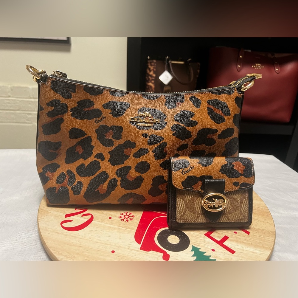 Coach Lewis Leopard Print shoulder bag with wallet